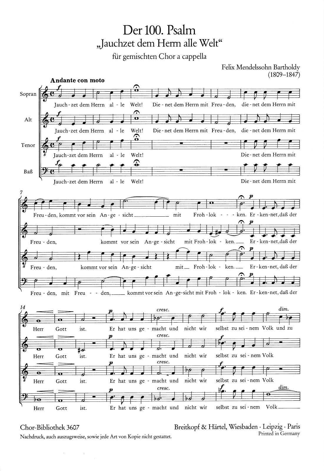Felix Mendelssohn Bartholdy - Psalm 100 MWV B 45 “Jauchzet dem Herren alle Welt” - Cover