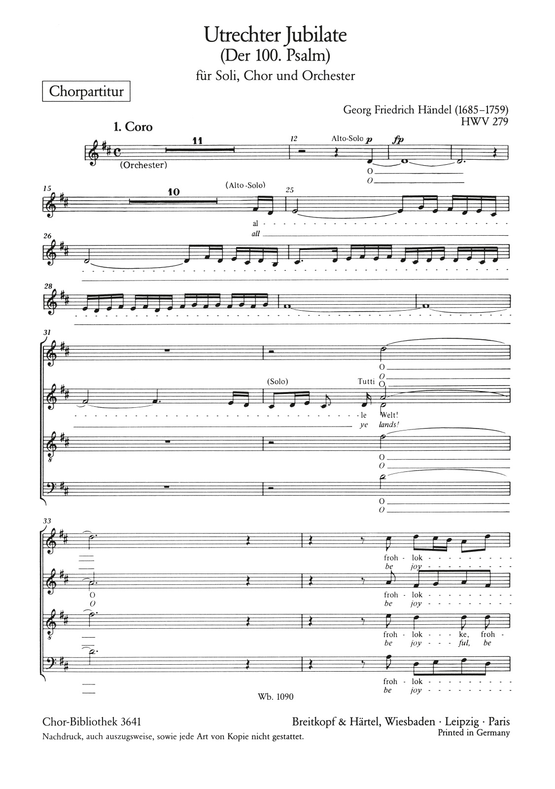 ChB 3641 - Jubilate for the Peace of Utrecht - Cover