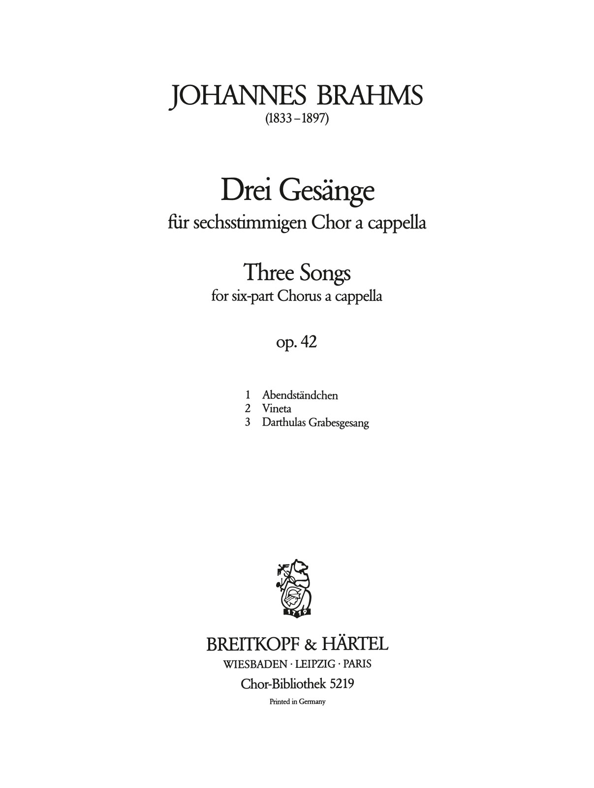 ChB 5219D - 3 Songs Op. 42 - Cover