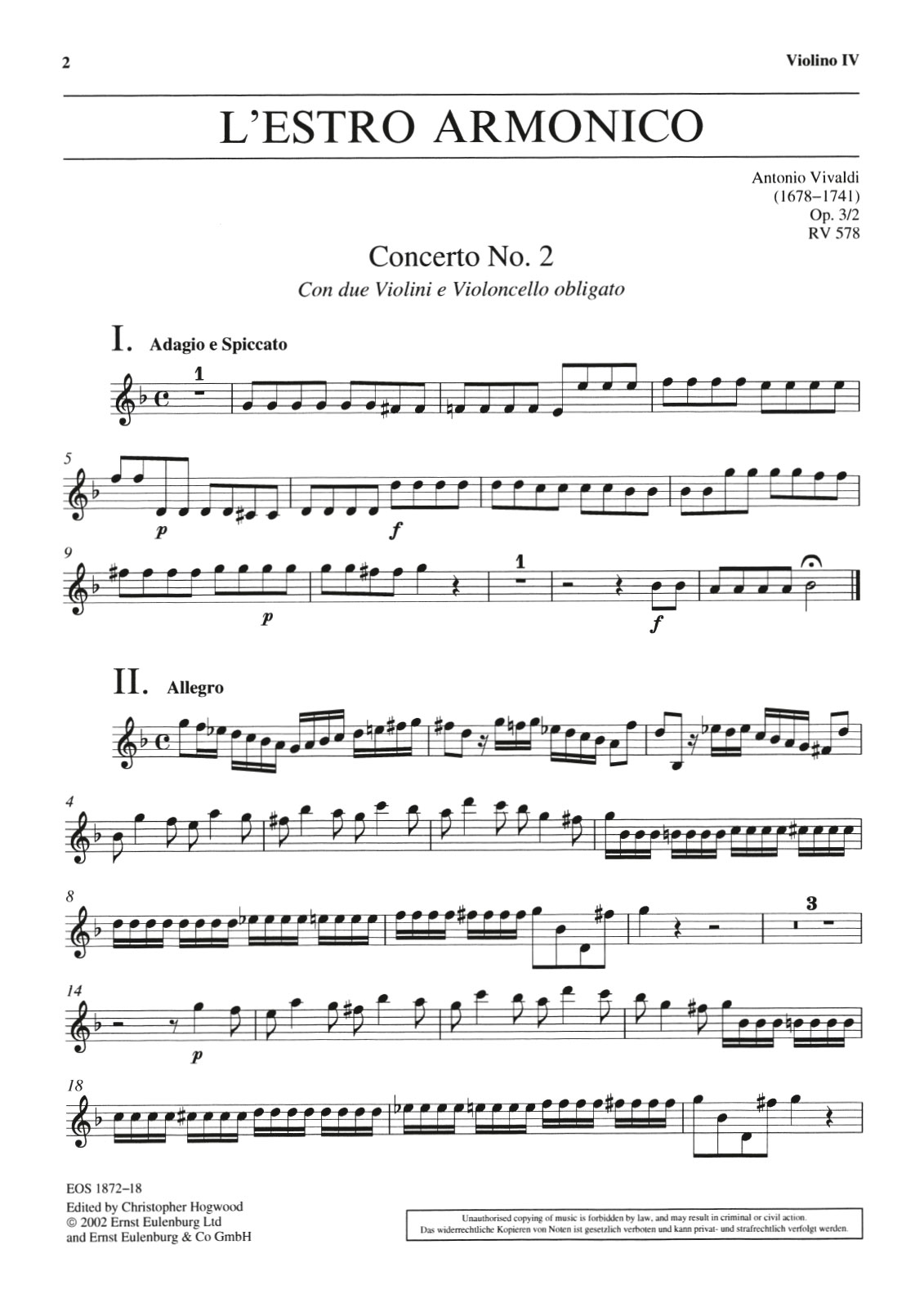 EOS 1872-18 - L’Estro Armonico op. 3/2 RV 578 - Cover