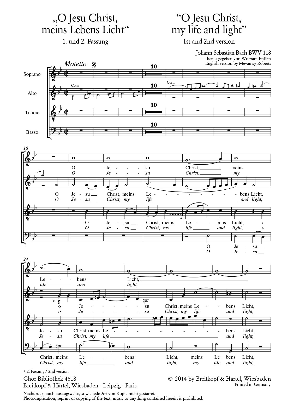 ChB 4618 - „O Jesu Christ, meins Lebens Licht“ BWV 118 - Cover