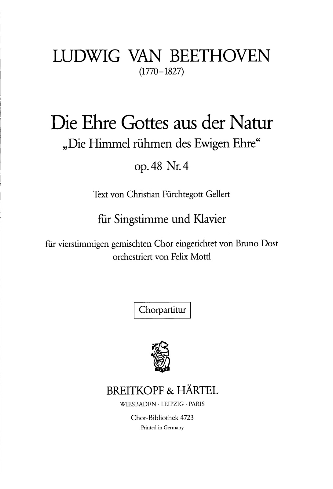 ChB 4723 - Die Ehre Gottes aus der Natur Op. 48/4 - Cover