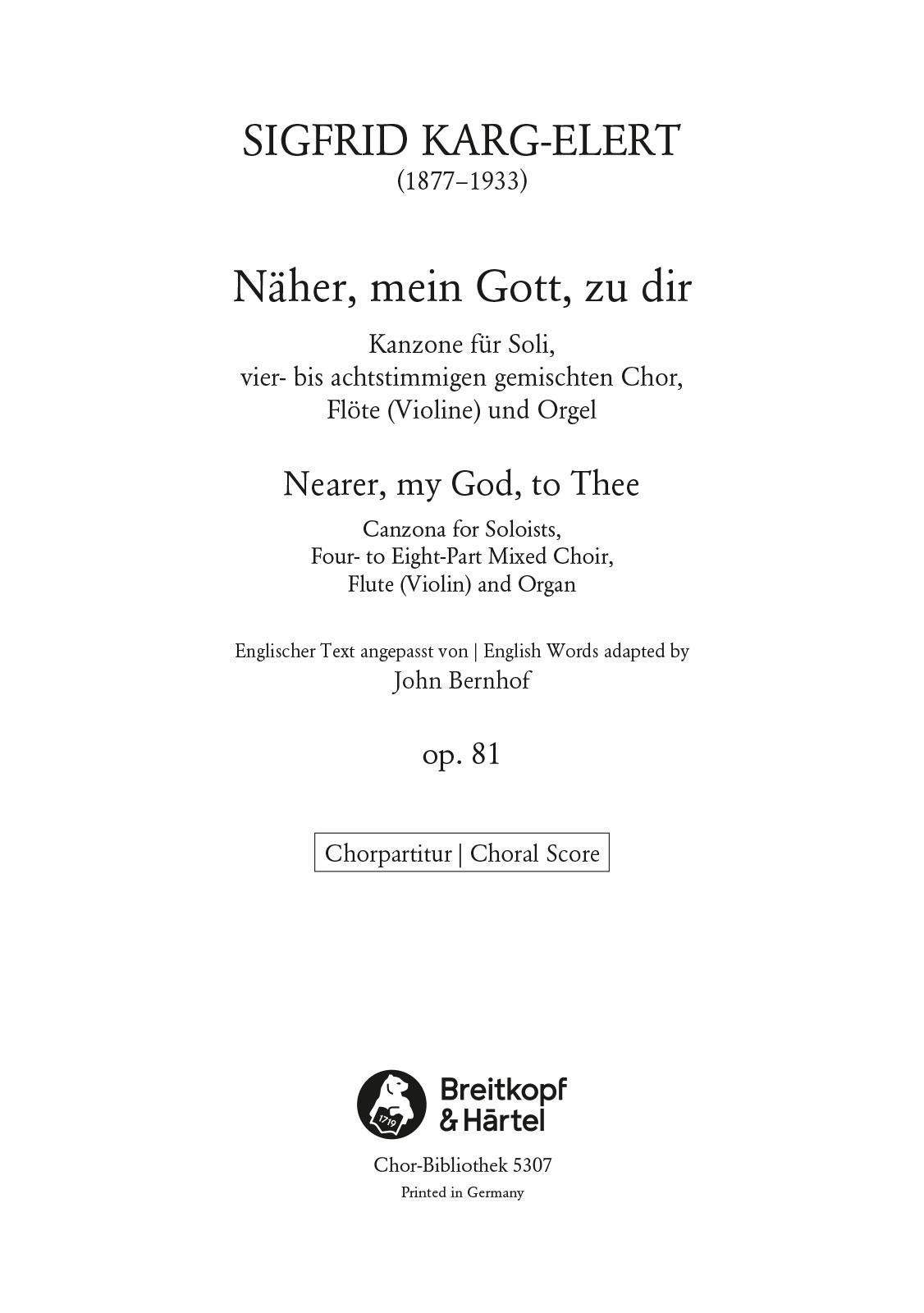 ChB 5307 - Näher, mein Gott, zu dir op. 81 - Cover