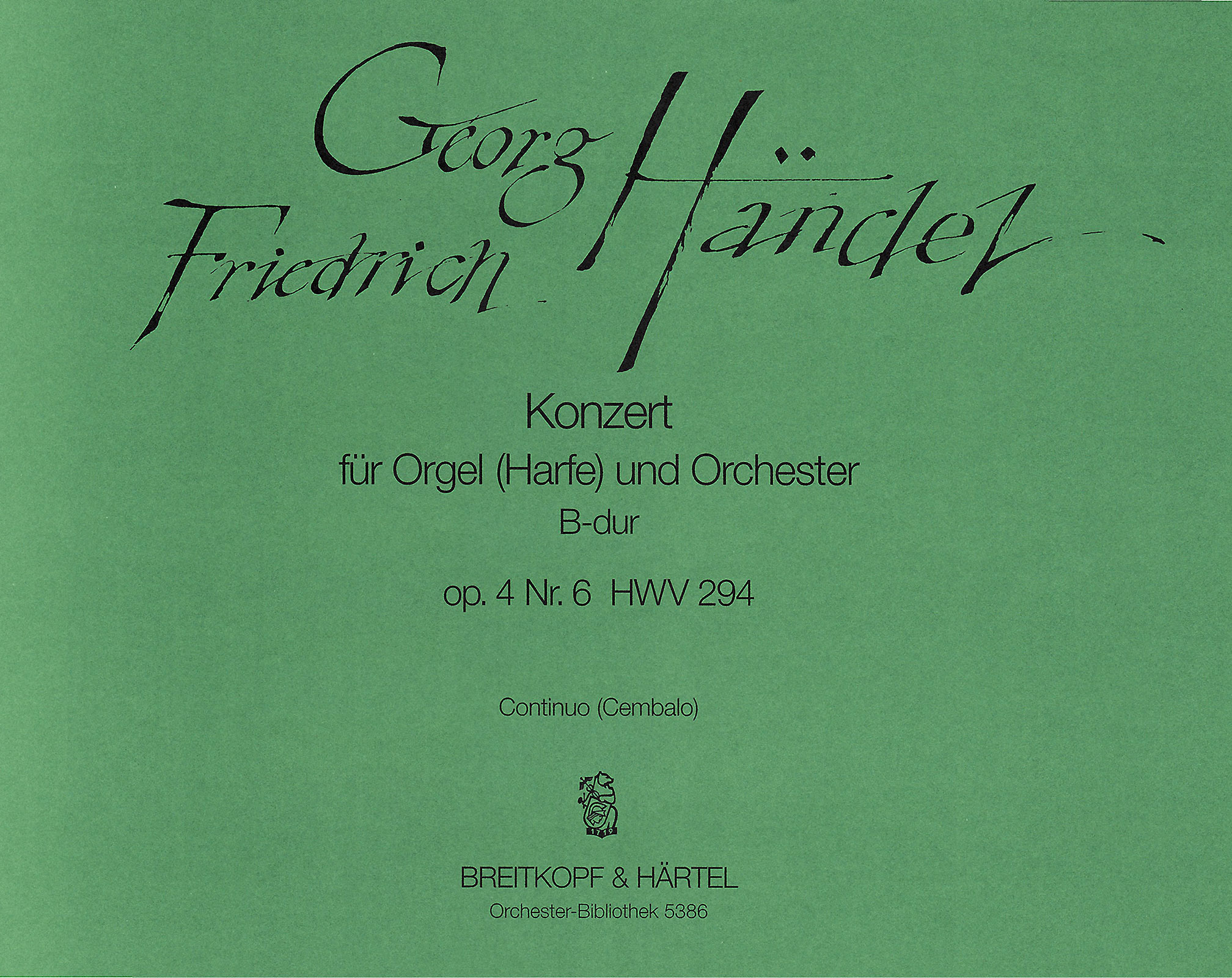 OB 5386-12 - Orgelkonzert (Nr. 6) B-dur op. 4/6 HWV 294 - Cover