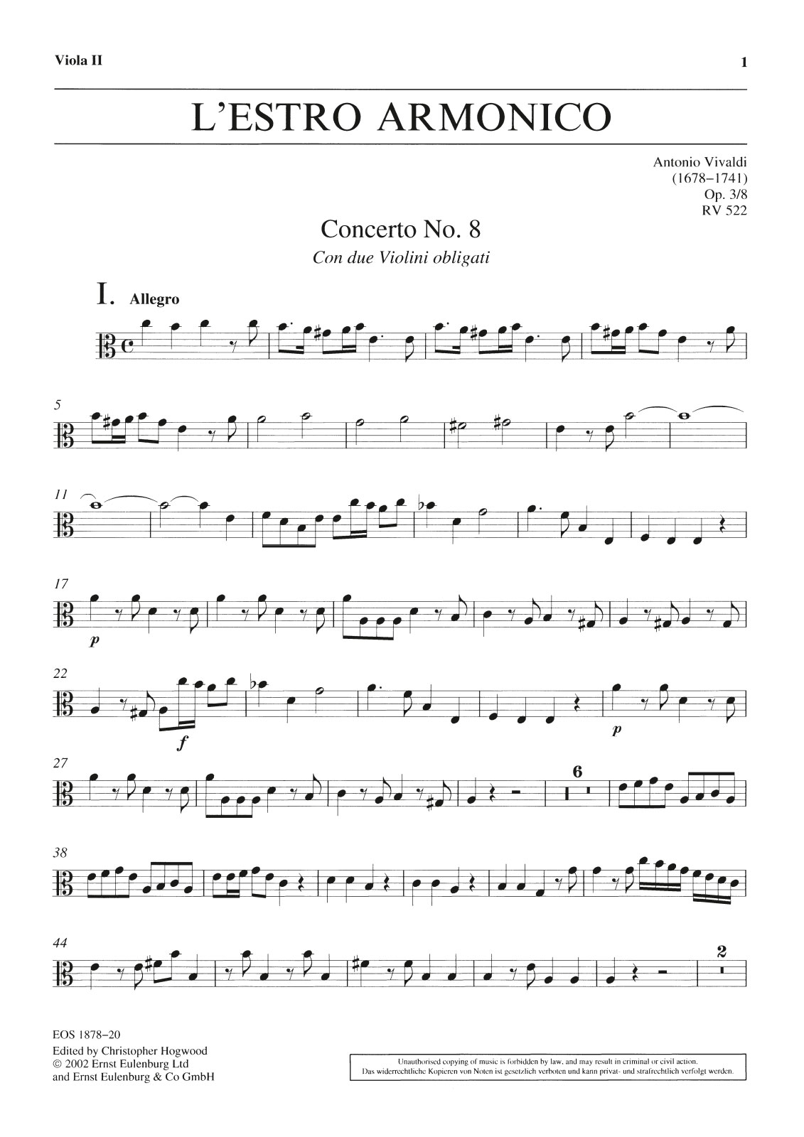 EOS 1878-20 - L’Estro Armonico op. 3/8 RV 522 - Cover