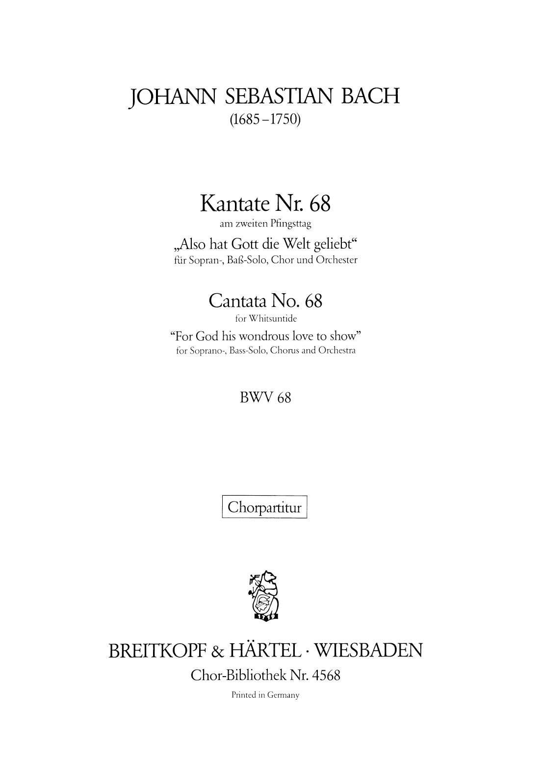 ChB 4568 - Cantata BWV 68 “For God his wondrous love to show” - Cover