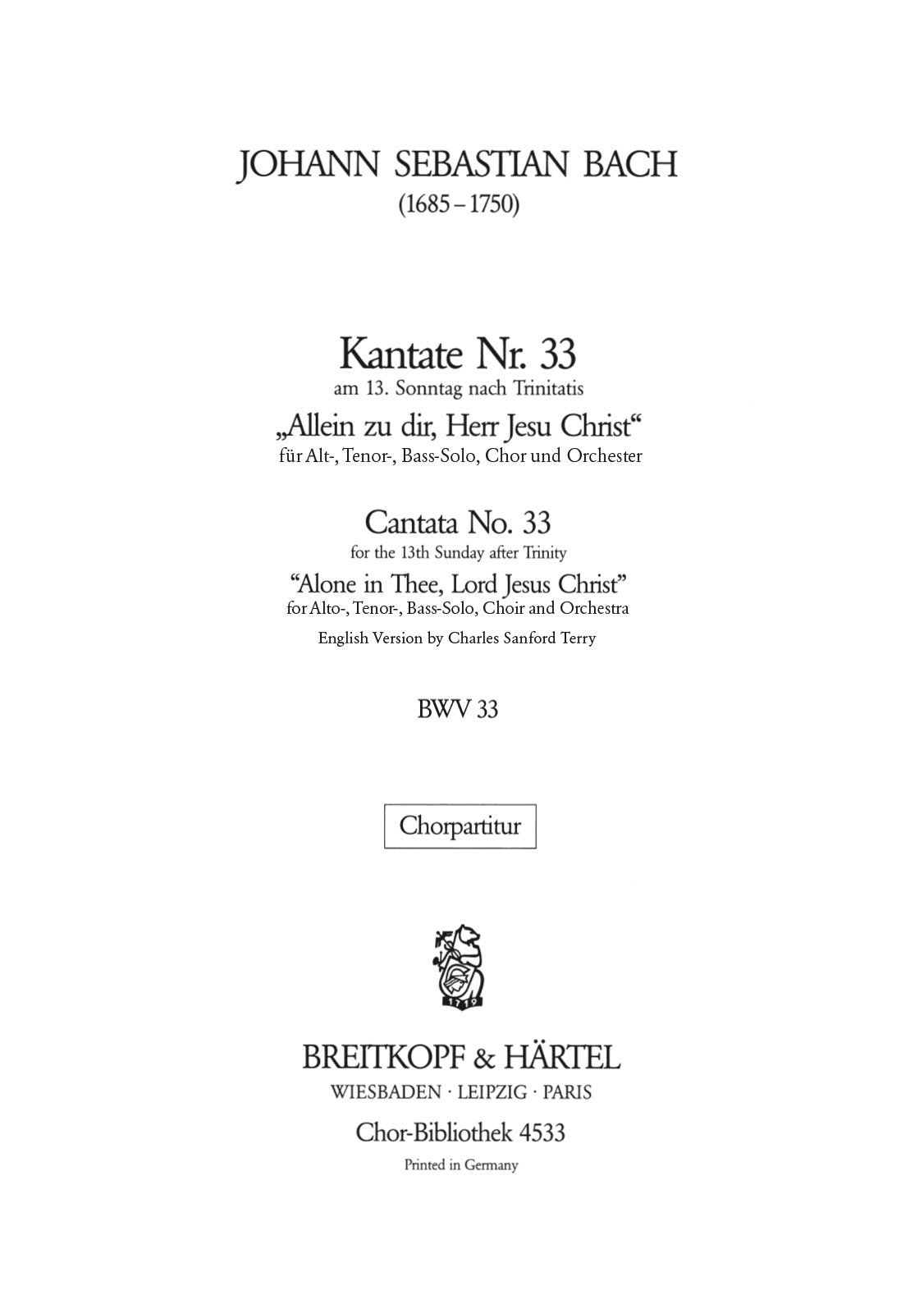 ChB 4533 - Cantata BWV 33 “Alone in Thee, Lord Jesus Christ” - Cover
