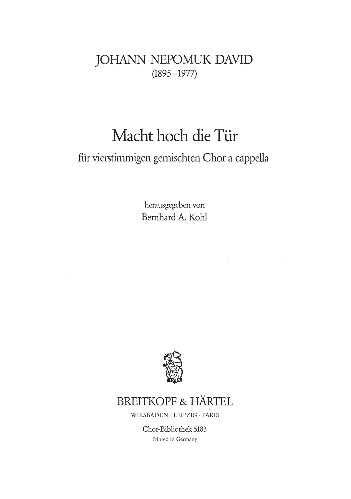 Johann Nepomuk David - Macht hoch die Tür - Cover