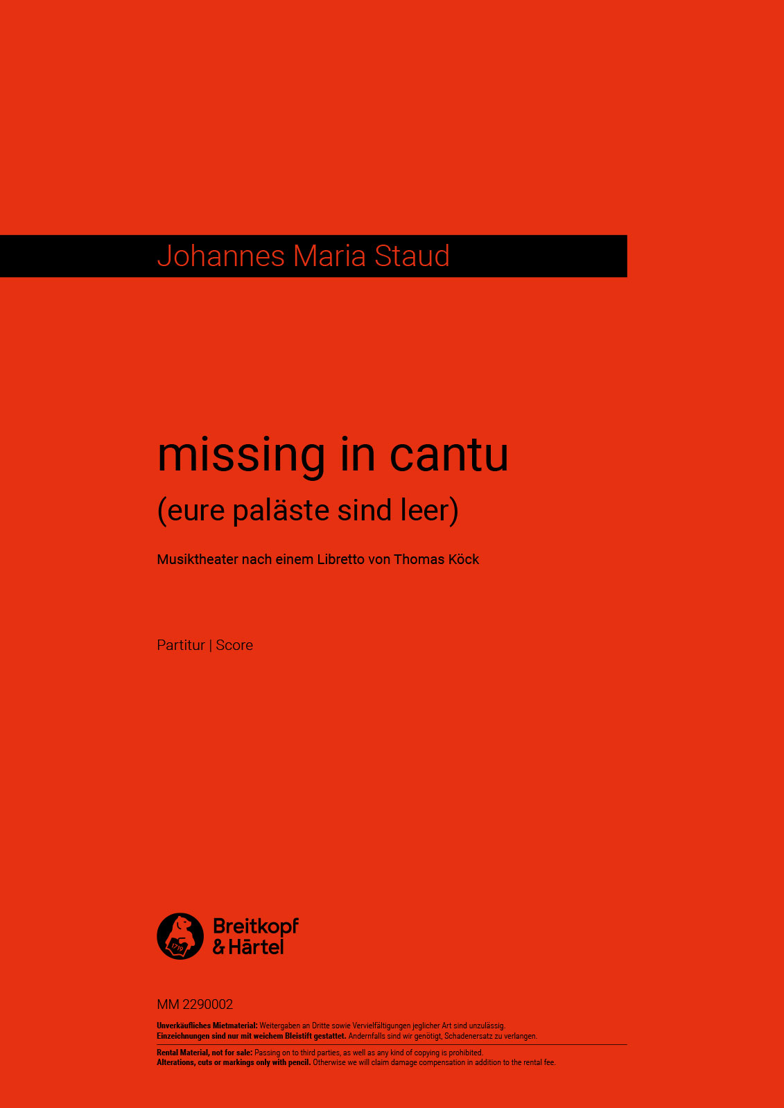 Johannes Maria Staud - missing in cantu (eure paläste sind leer) - Cover