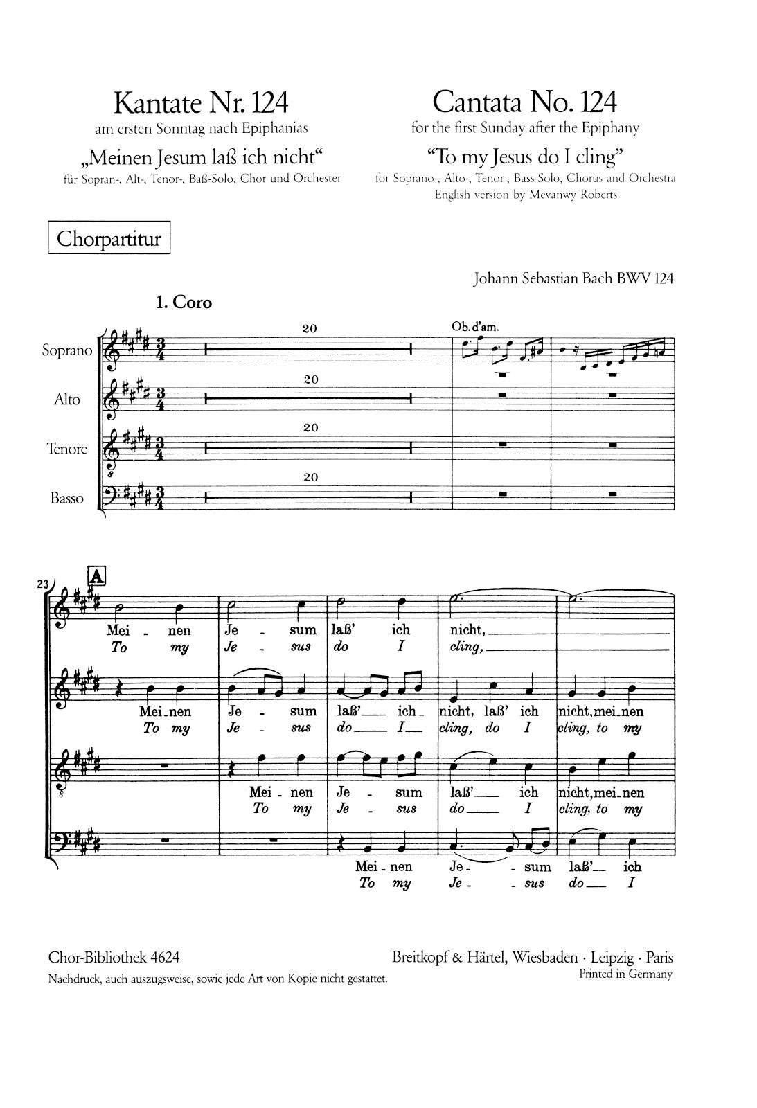 ChB 4624 - Cantata BWV 124 “To my Jesus do I cling” - Cover
