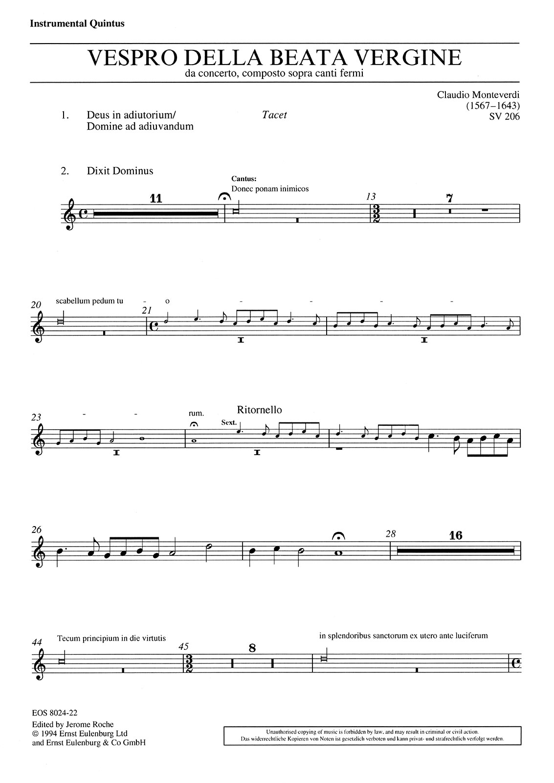 EOS 8024-92 - Vespro della Beata Vergine SV 206 - Cover