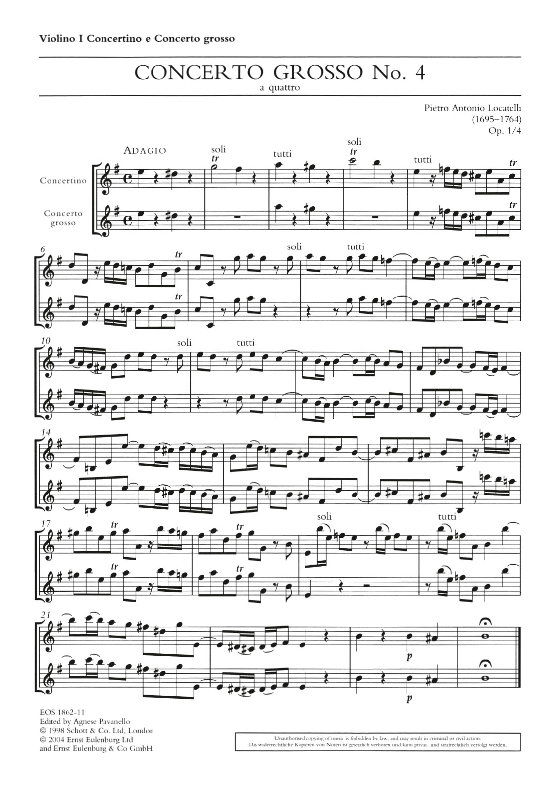 EOS 1862-15 - Concerto grosso „a quattro“ e-moll op. 1/4 - Cover