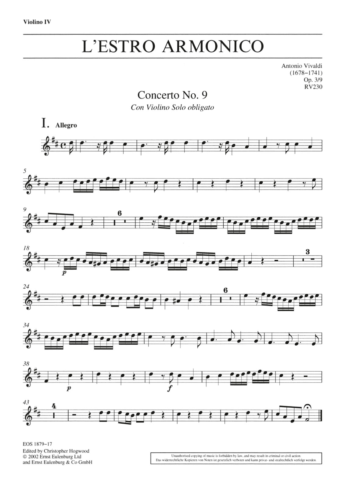 EOS 1879-18 - L’Estro Armonico op. 3/9 RV 230 - Cover