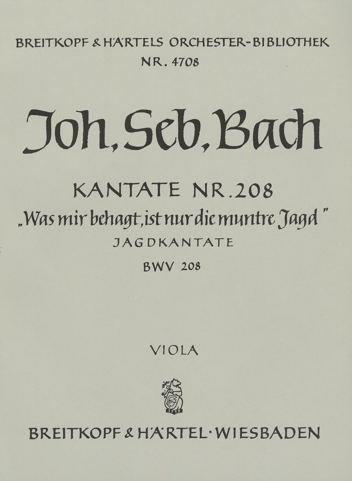 OB 4708-19 - Cantata BWV 208 “Was mir behagt, ist nur die muntre Jagd” - Cover