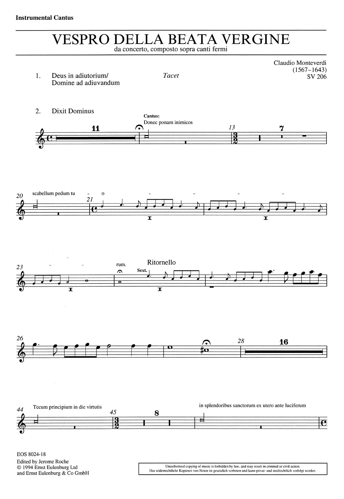 EOS 8024-85 - Vespro della Beata Vergine SV 206 - Cover