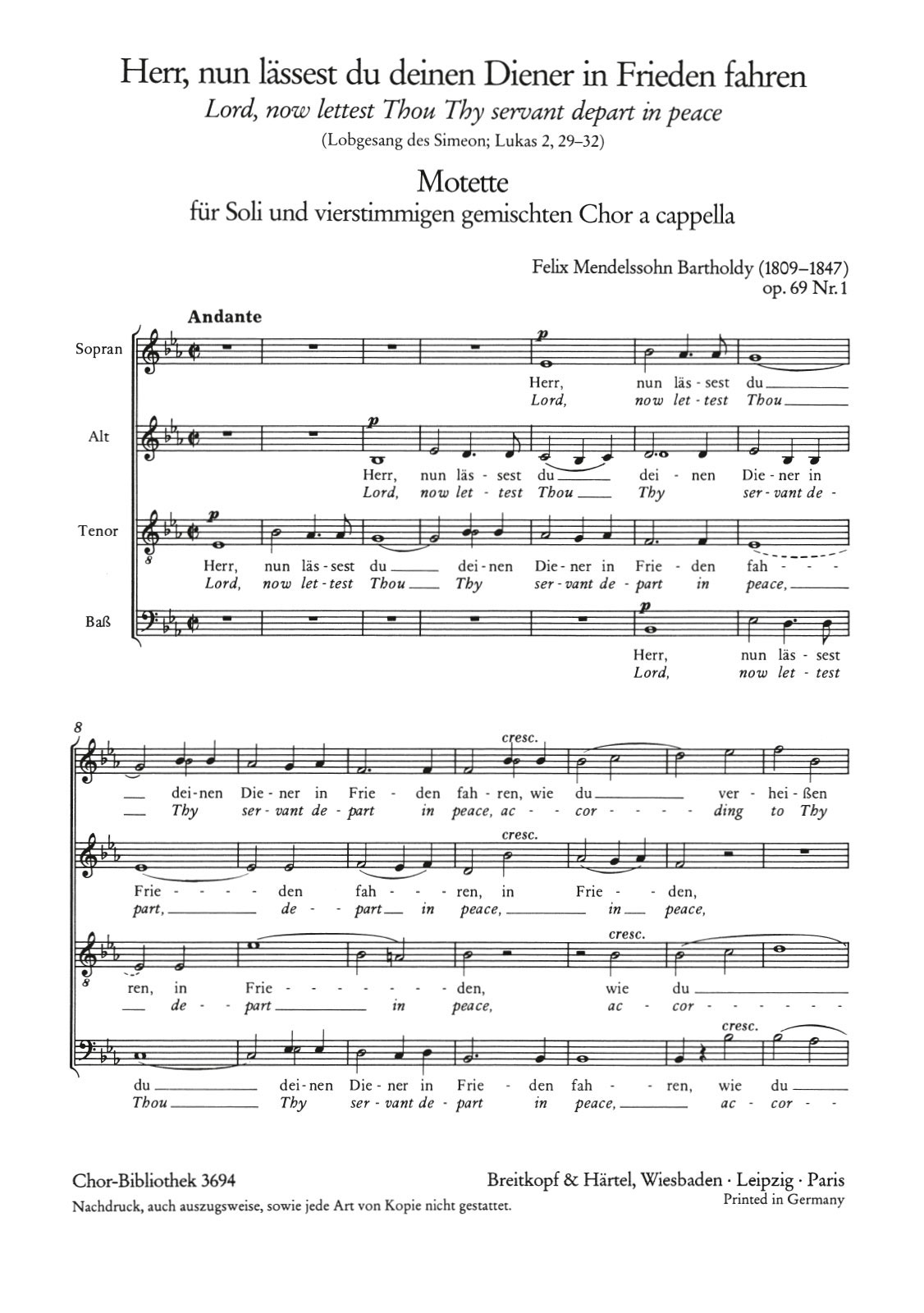 Felix Mendelssohn Bartholdy - 3 Motetten op. 69 - Cover