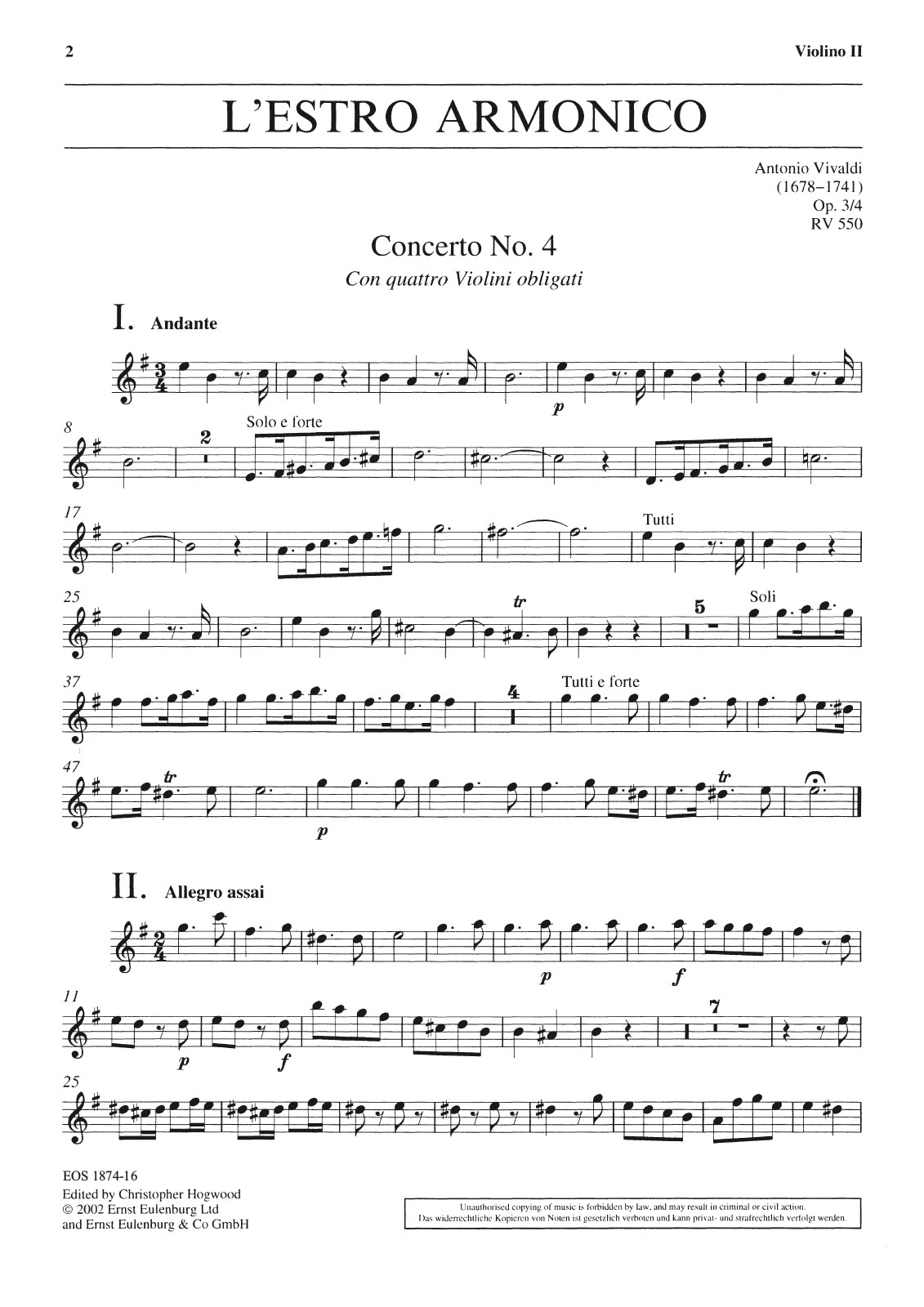 EOS 1874-16 - L’Estro Armonico op. 3/4 RV 550 - Cover