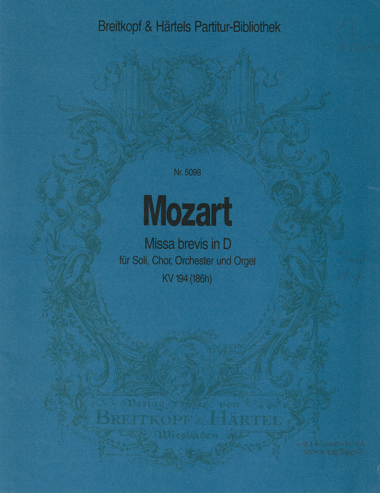 PB 5098 - Missa brevis in D KV 194 (186h) - Cover