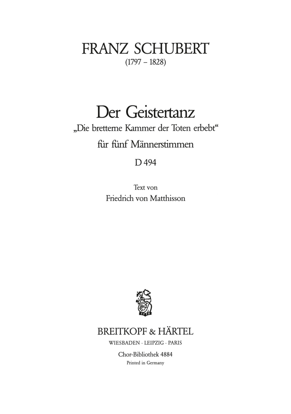 Franz Schubert - Der Geistertanz D 494 - Cover