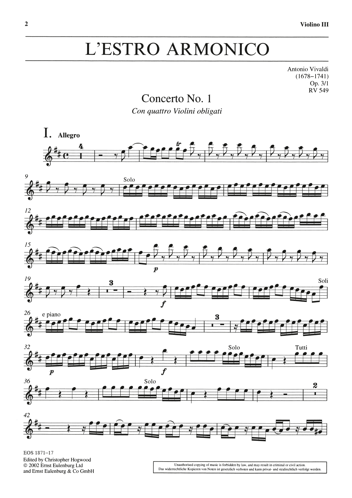 EOS 1871-17 - L’Estro Armonico op. 3/1 RV 549 - Cover