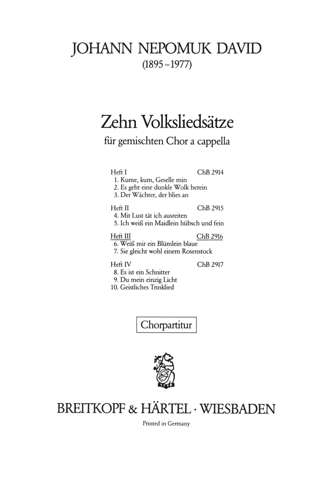 ChB 2916 - 10 Volksliedsätze - Cover