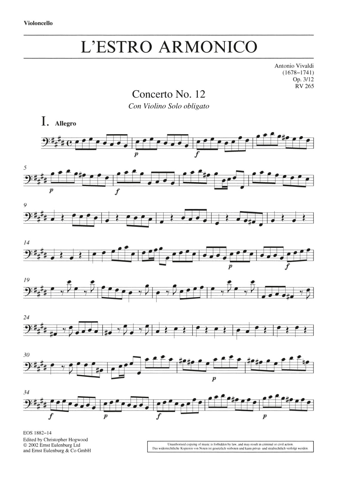 EOS 1882-23 - L’Estro Armonico op. 3/12 RV 265 - Cover