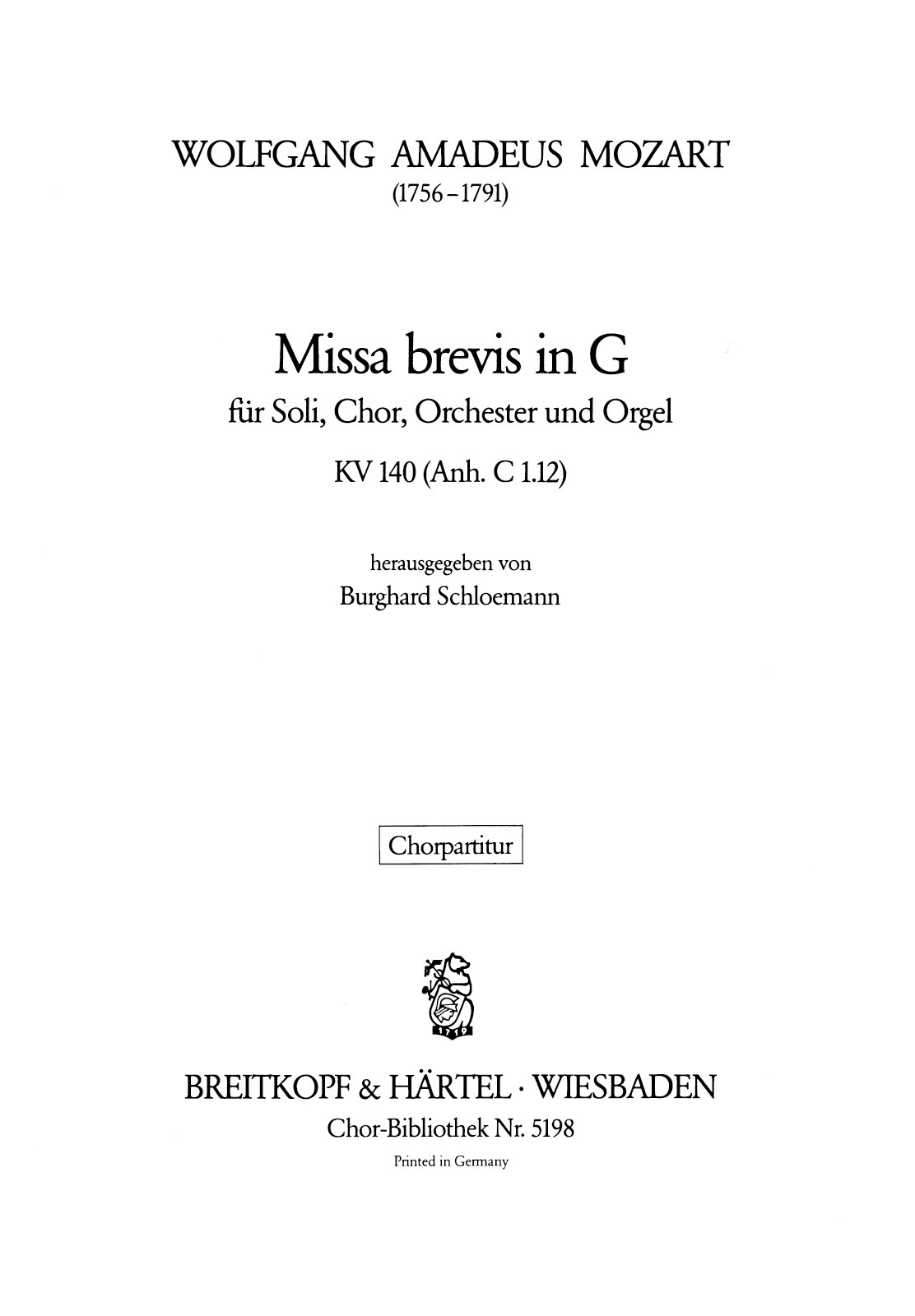 ChB 5198 - Missa brevis in G KV 140 (Anh. C 1. 12) - Cover