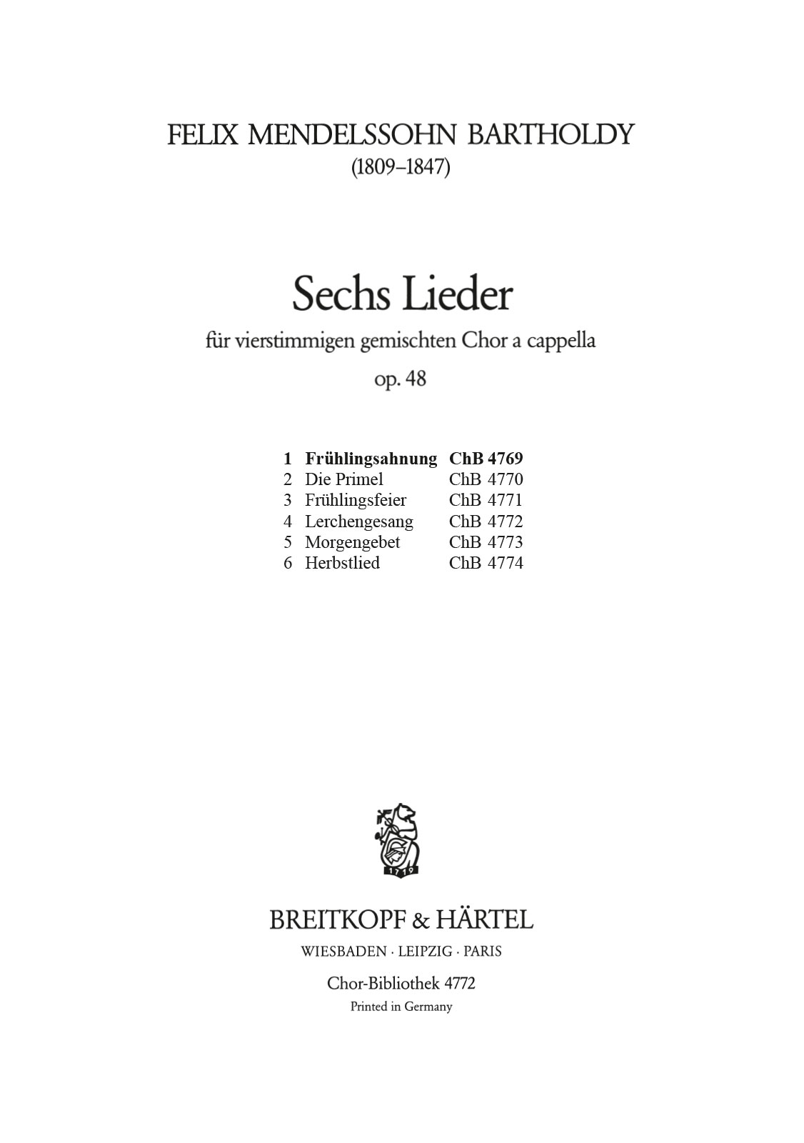 Felix Mendelssohn Bartholdy - 6 Lieder Op. 48 - Cover