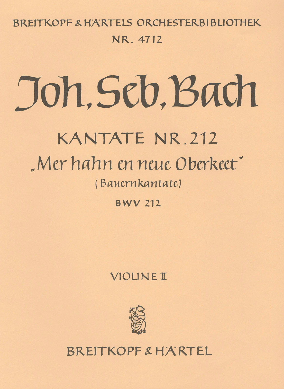 OB 4712-16 - Kantate BWV 212 „Mer hahn en neue Oberkeet“ - Cover