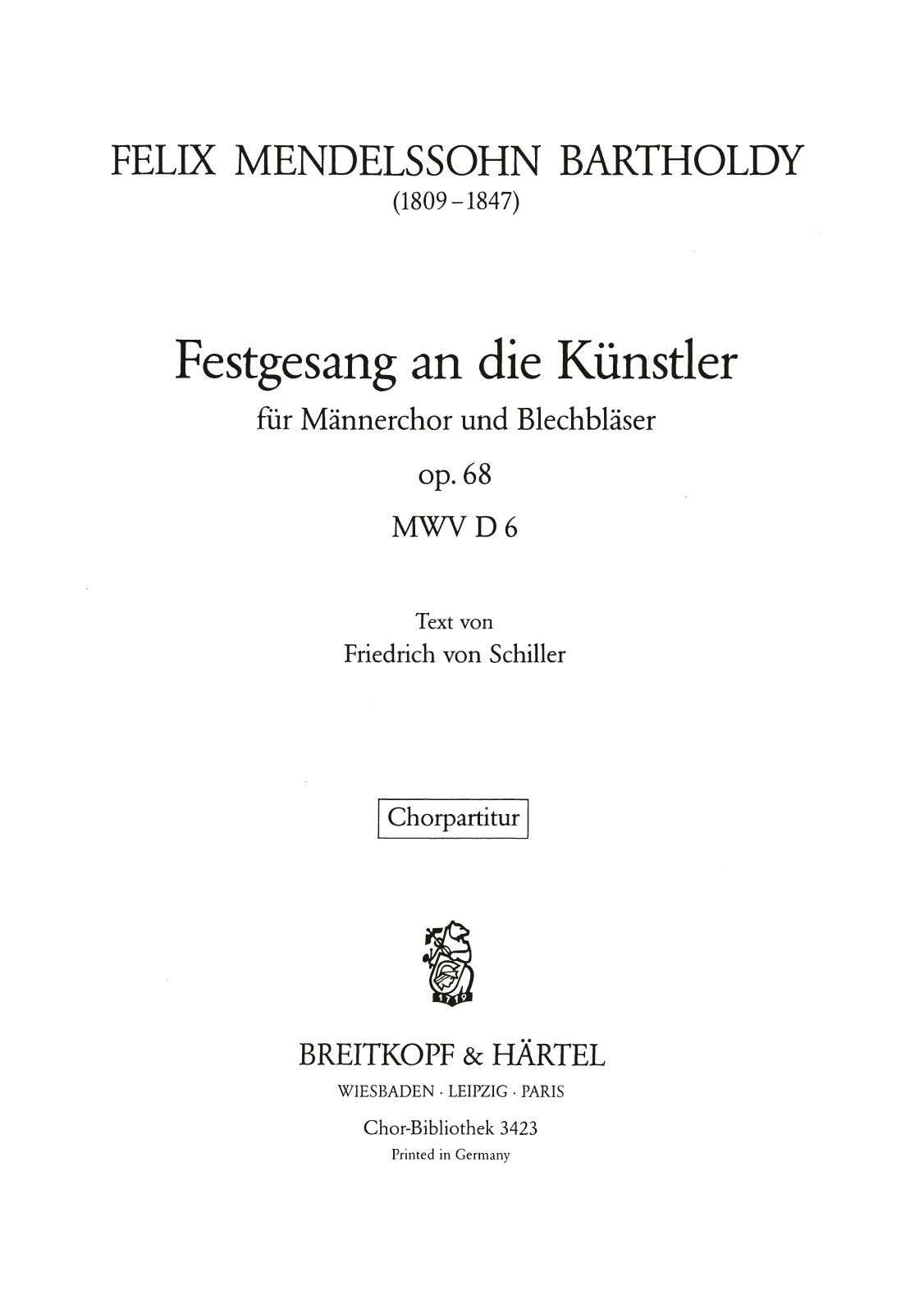 Felix Mendelssohn Bartholdy - Festgesang an die Künstler Op. 68 MWV D 6 - Cover