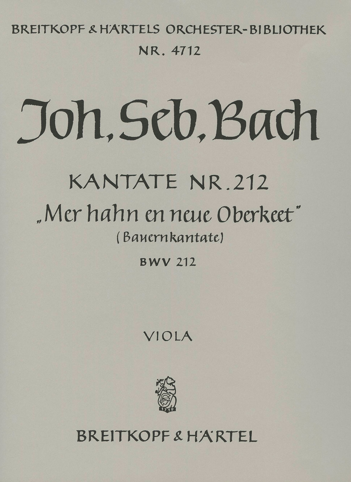 OB 4712-19 - Kantate BWV 212 „Mer hahn en neue Oberkeet“ - Cover