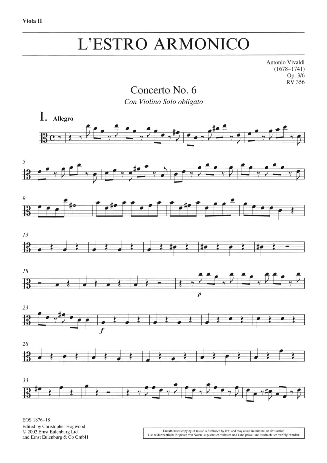 EOS 1876-20 - L’Estro Armonico op. 3/6 RV 356 - Cover