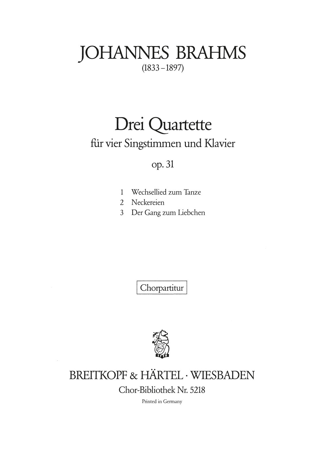 ChB 5218D - 3 Quartette op. 31 - Cover