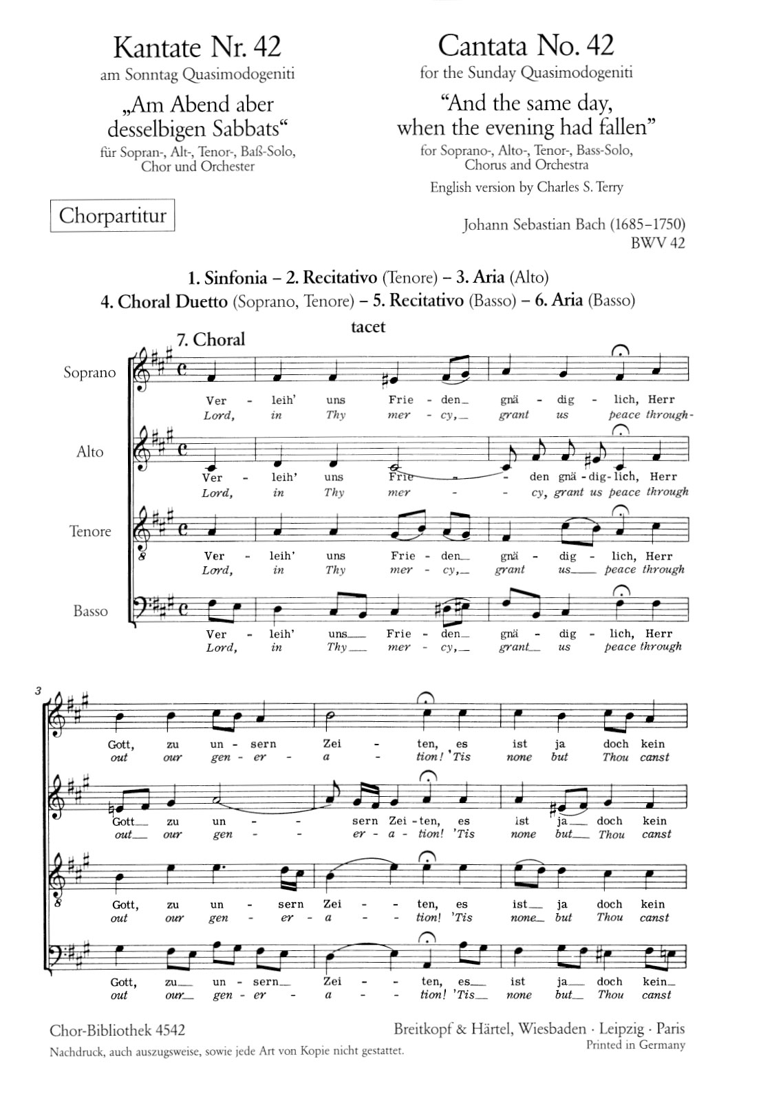 ChB 4542 - Kantate BWV 42 „Am Abend aber desselbigen Sabbats“ - Cover