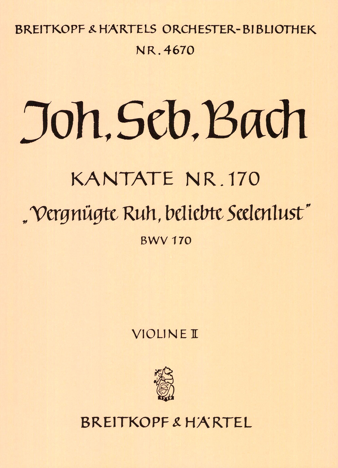 OB 4670-16 - Kantate BWV 170 „Vergnügte Ruh, beliebte Seelenlust“ - Cover