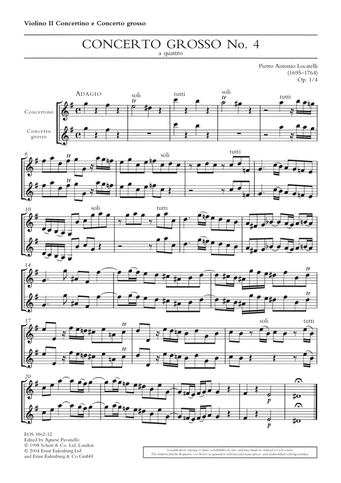EOS 1862-16 - Concerto grosso „a quattro“ e-moll op. 1/4 - Cover