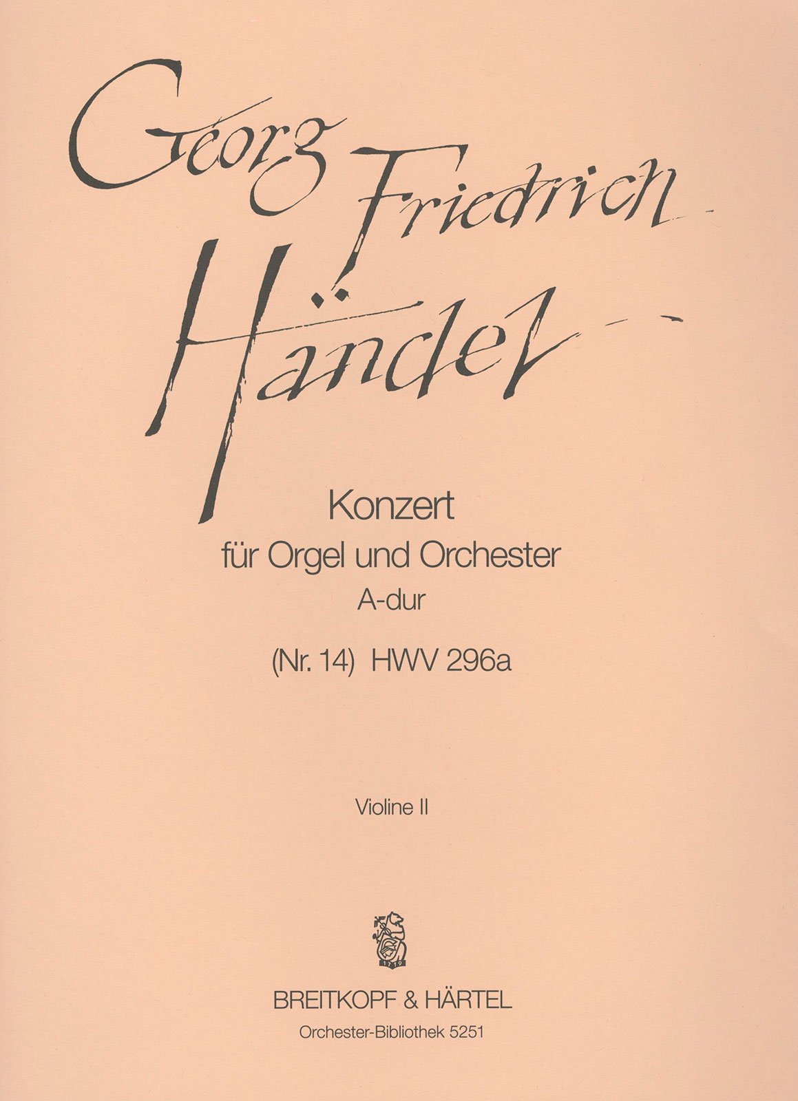 OB 5251-16 - Organ Concerto (No. 14) in A major HWV 296a - Cover