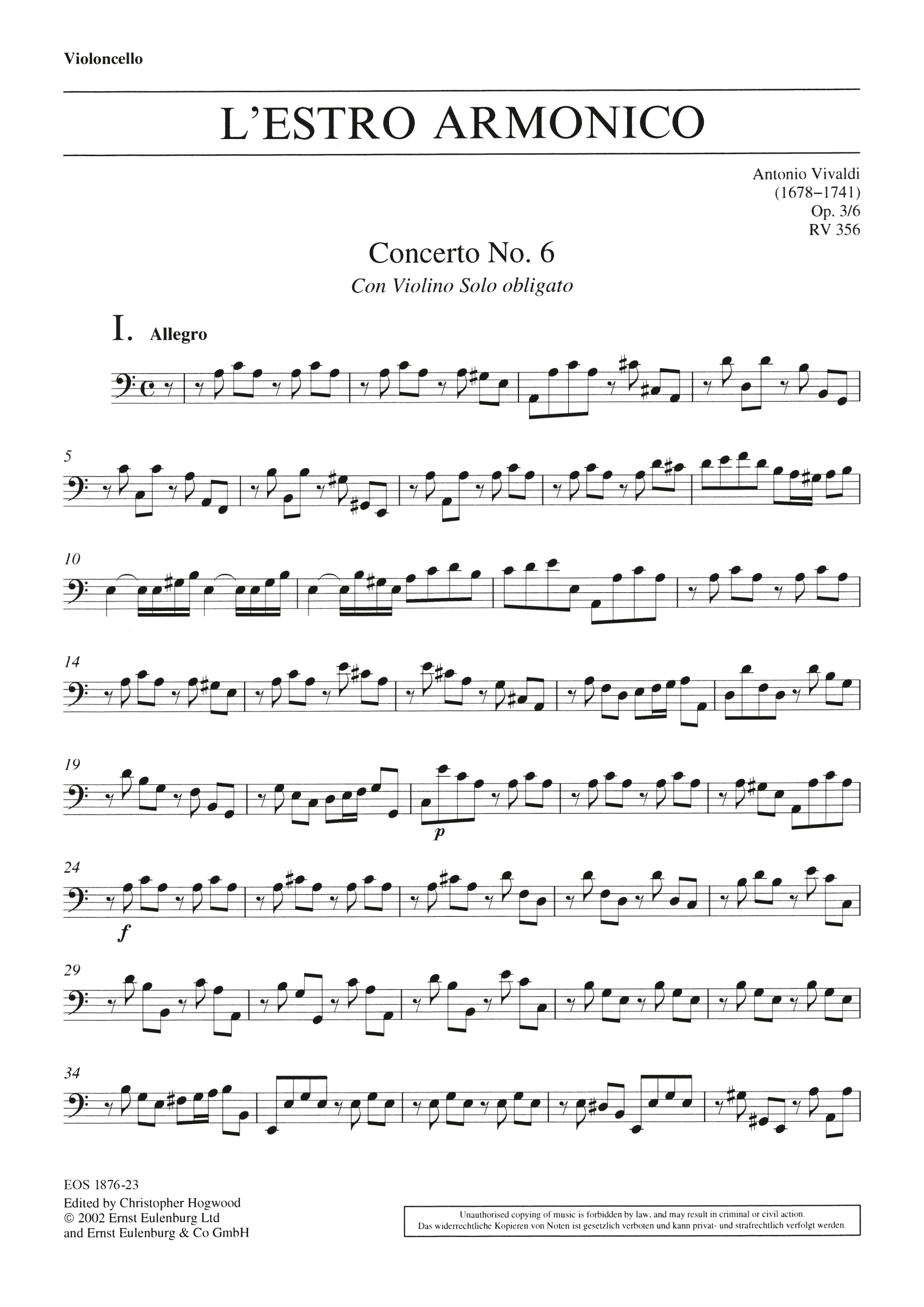 EOS 1876-23 - L’Estro Armonico op. 3/6 RV 356 - Cover