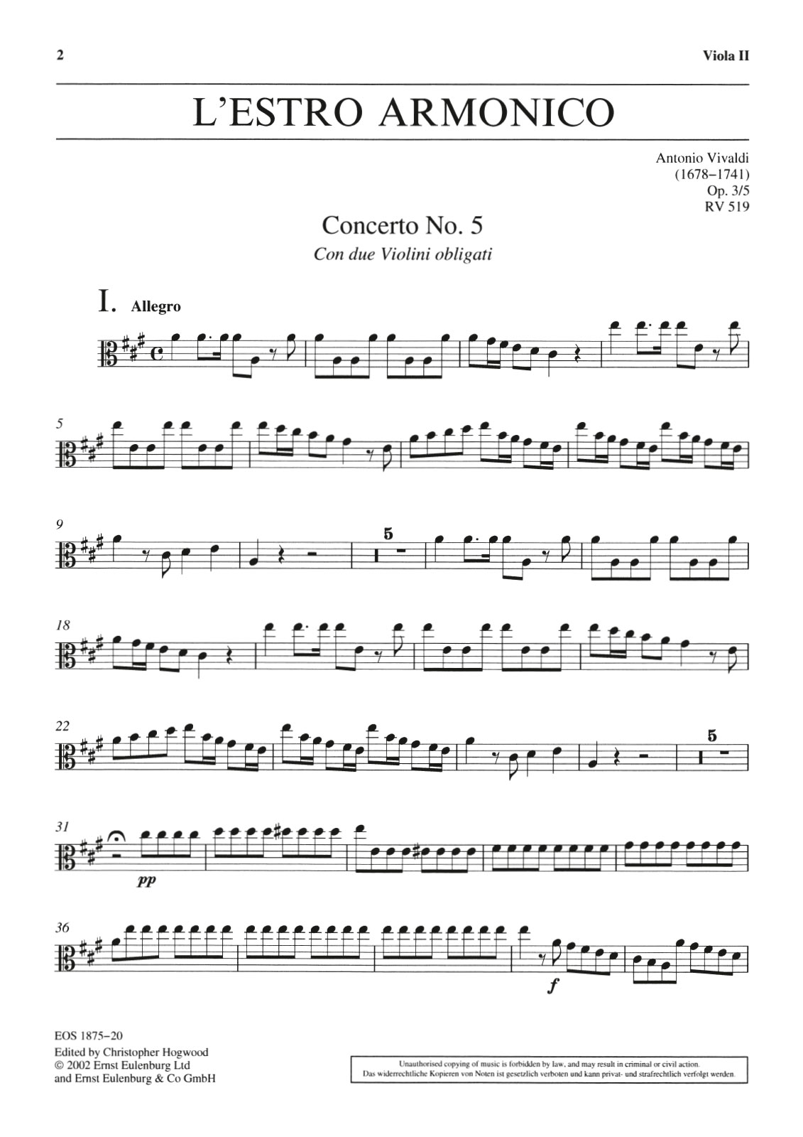 EOS 1875-20 - L’Estro Armonico op. 3/5 RV 519 - Cover