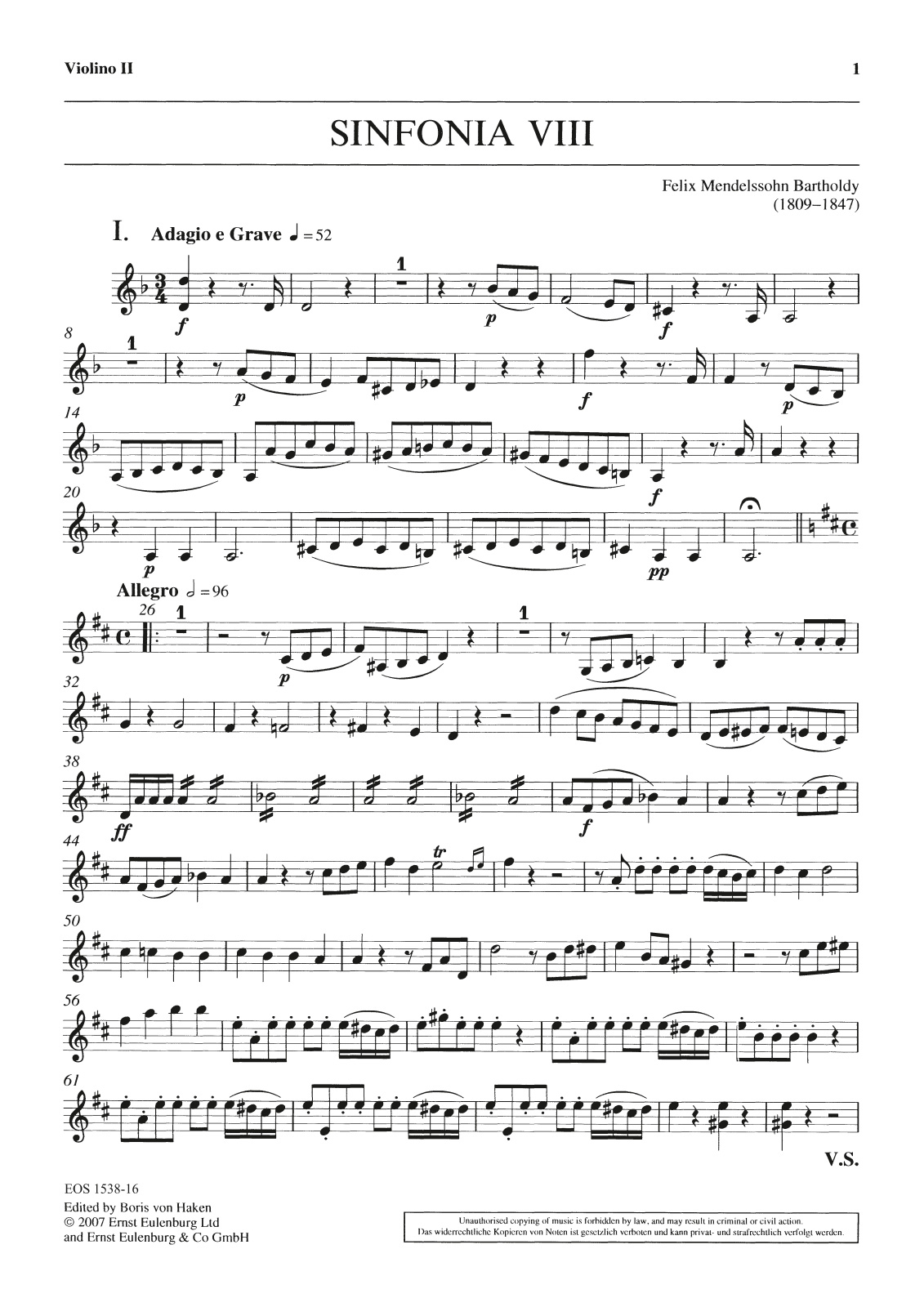 EOS 1538-16 - Sinfonia Nr. 8 D-dur MWV N 8 - Cover