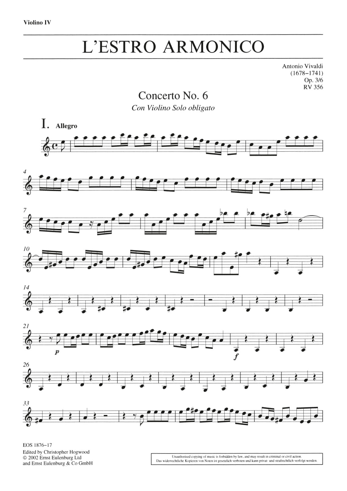 EOS 1876-18 - L’Estro Armonico op. 3/6 RV 356 - Cover