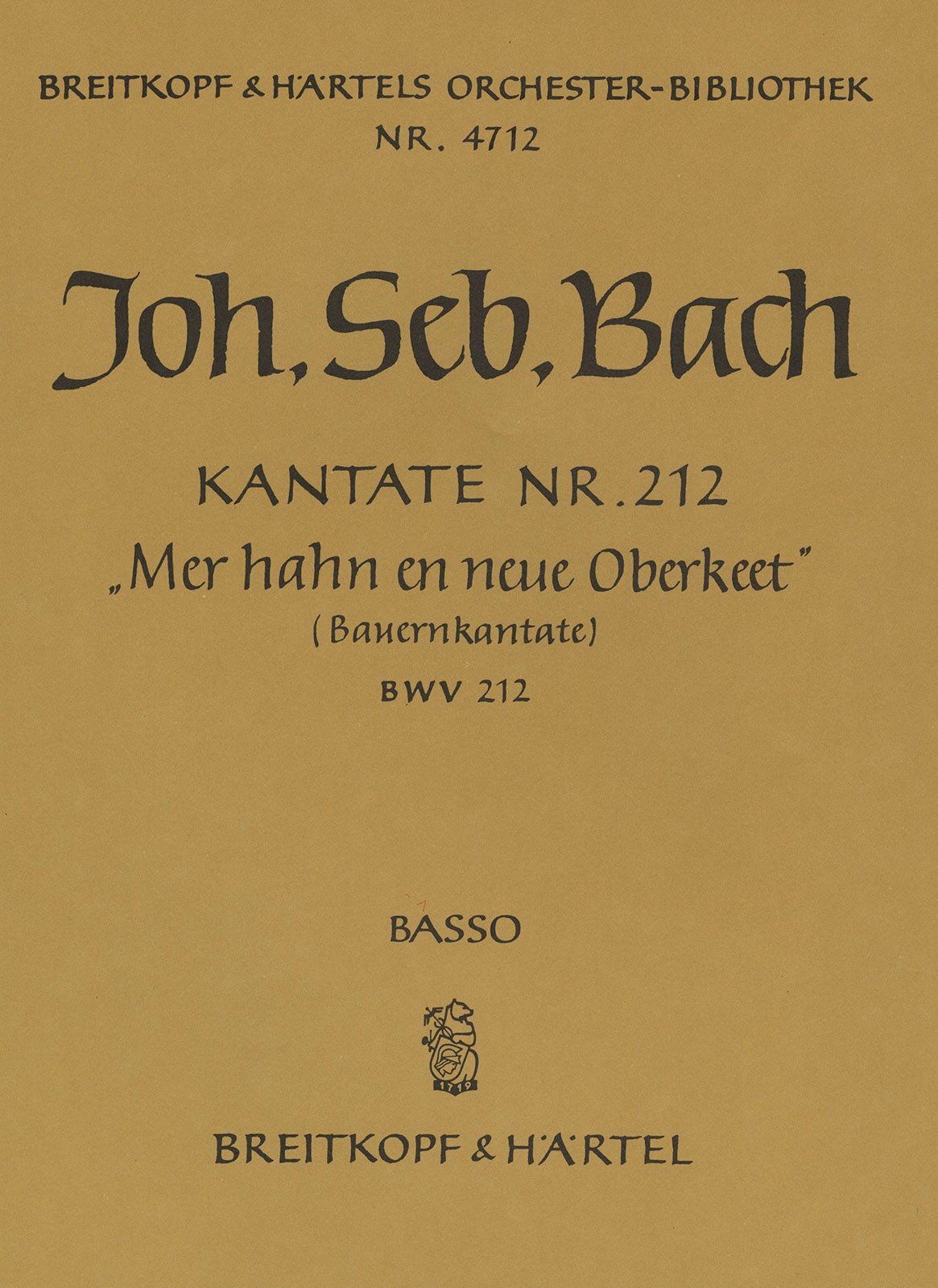 OB 4712-26 - Kantate BWV 212 „Mer hahn en neue Oberkeet“ - Cover