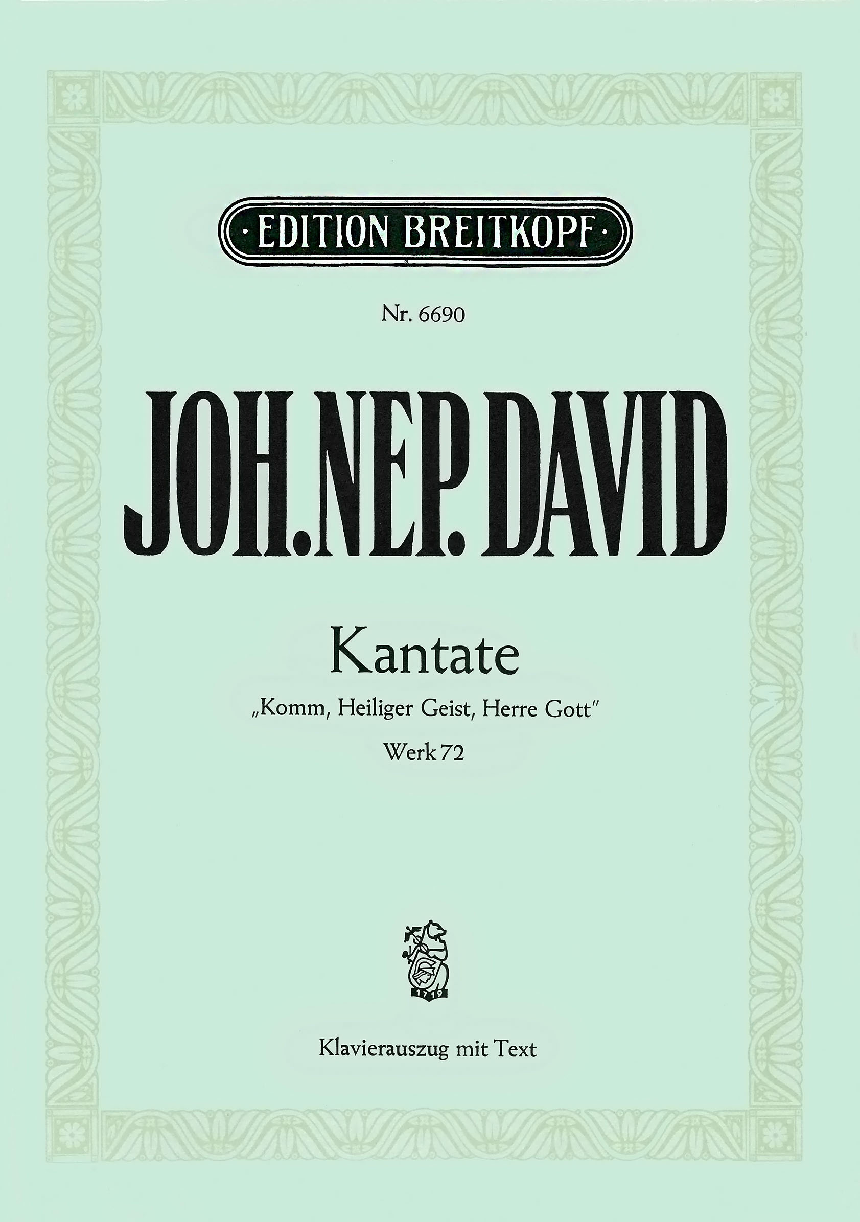 Johann Nepomuk David - Komm, Heiliger Geist Werk 72 - Cover