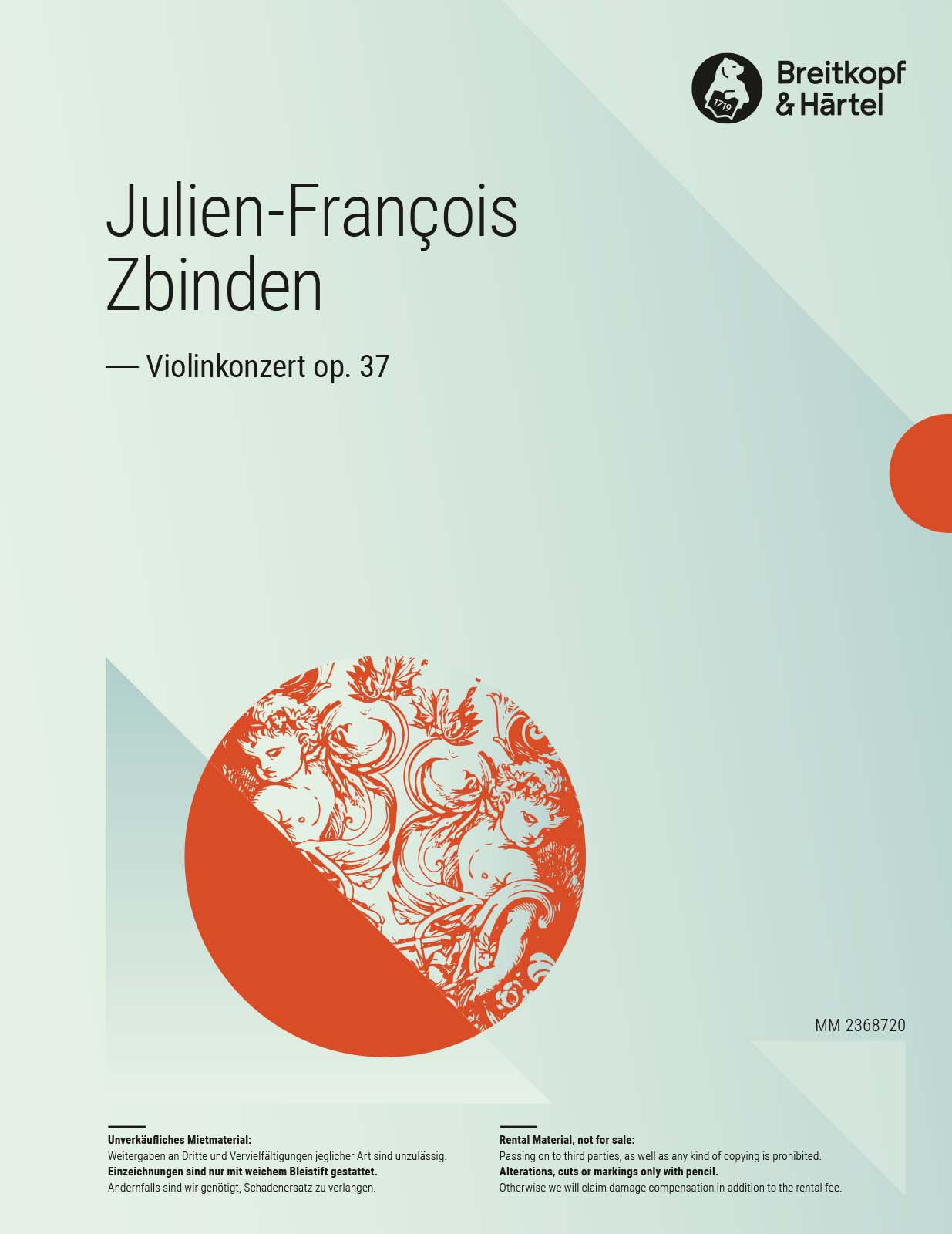 Julien-François Zbinden - Violin Concerto Op. 37 - Cover