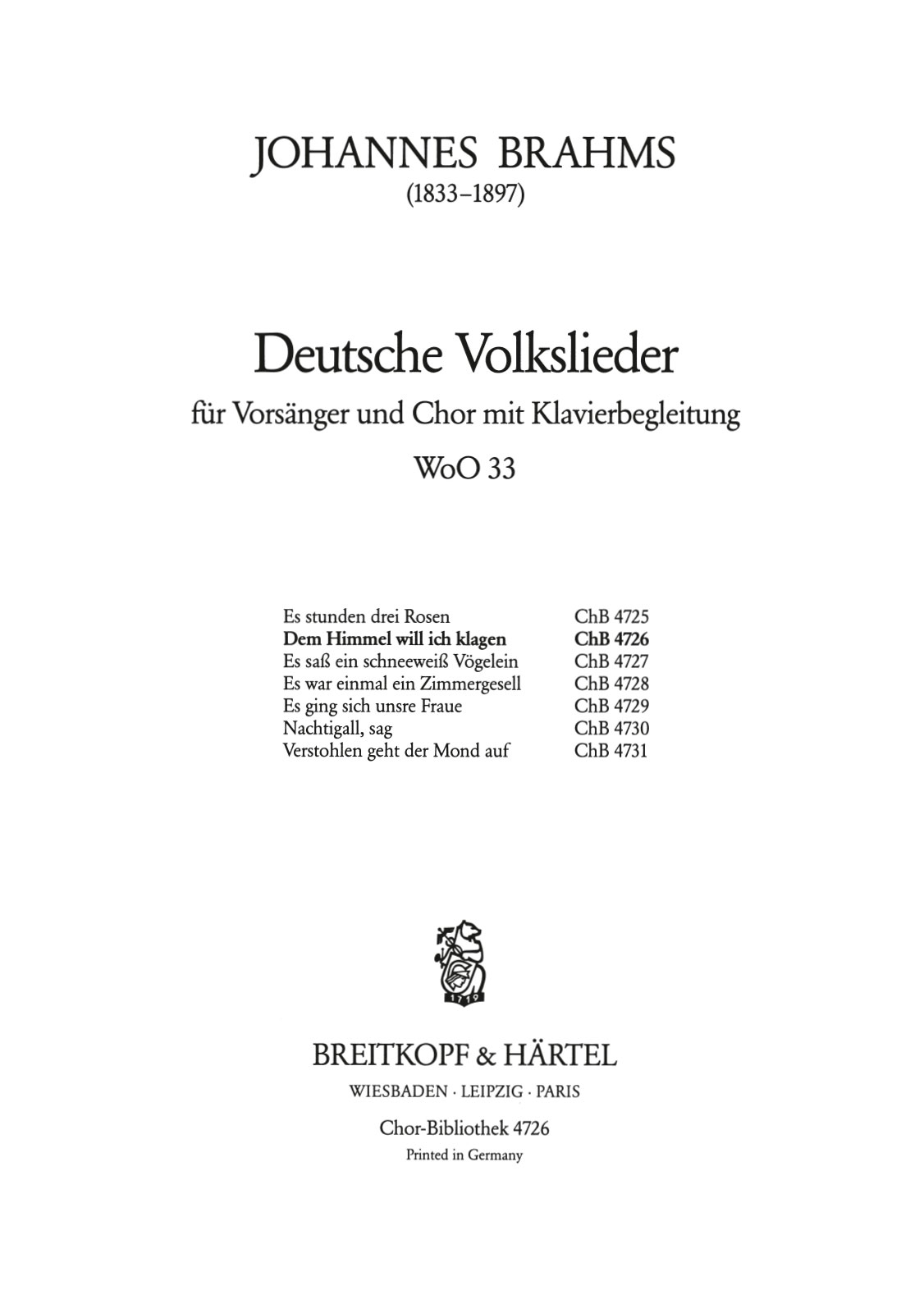 ChB 4726 - Deutsche Volkslieder WoO 33 - Cover