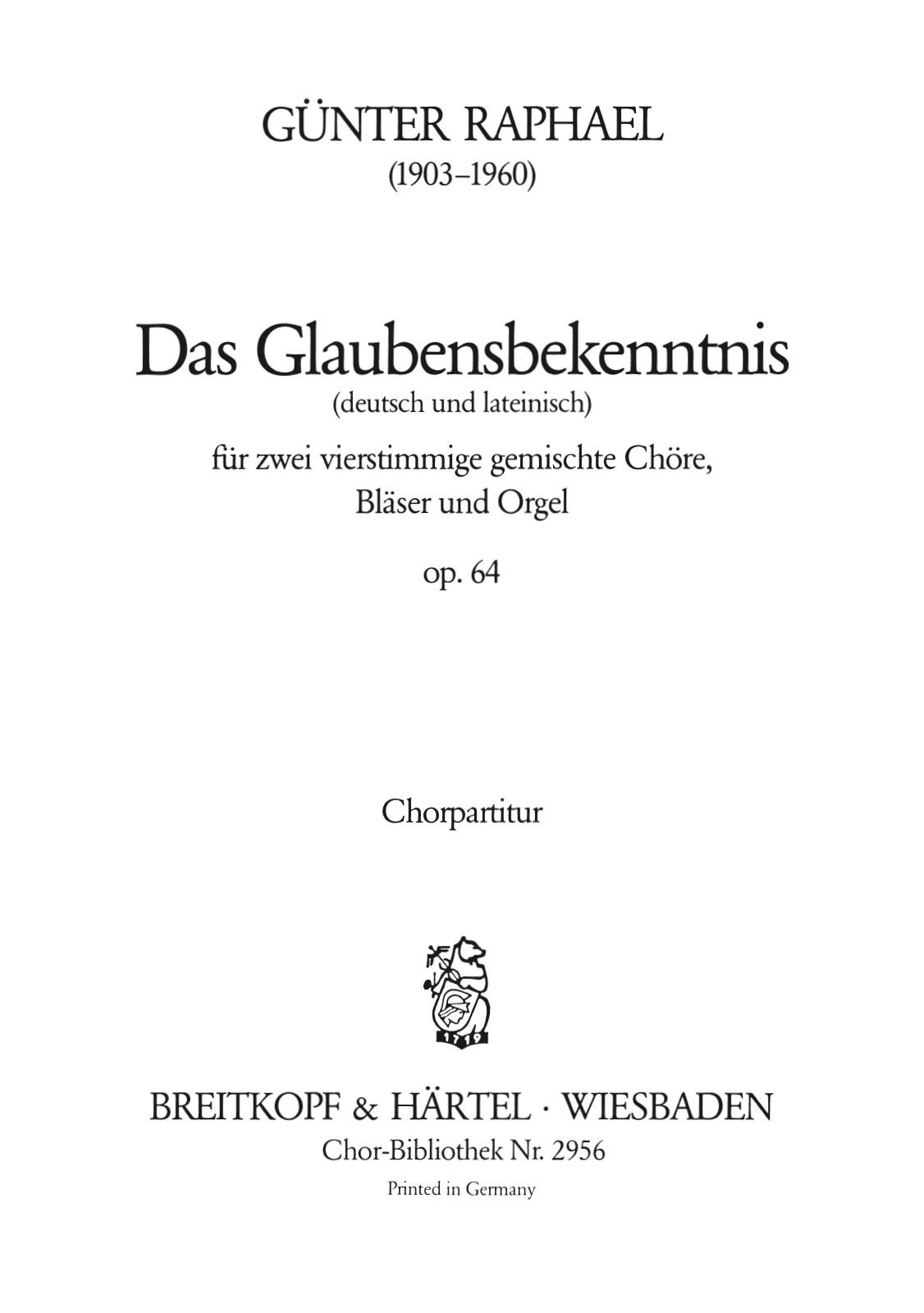 ChB 2956D - Das Glaubensbekenntnis op. 64 - Cover