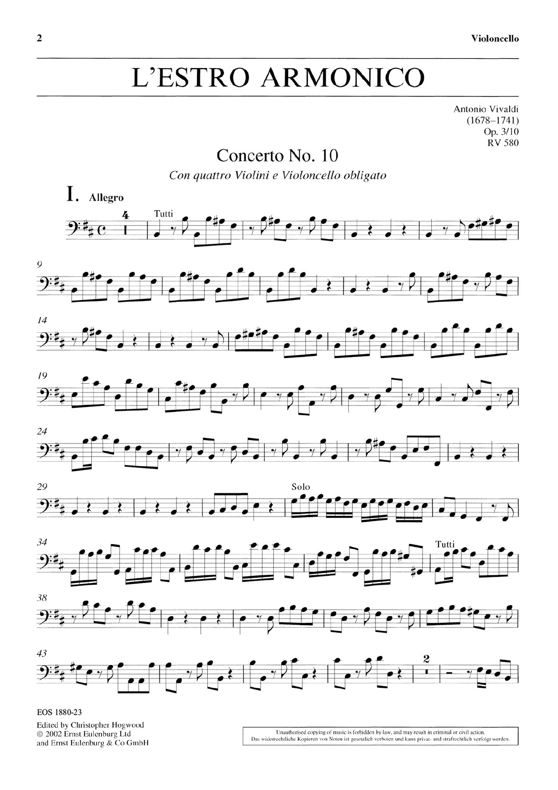 EOS 1880-23 - L’Estro Armonico Op. 3/10 RV 580 - Cover