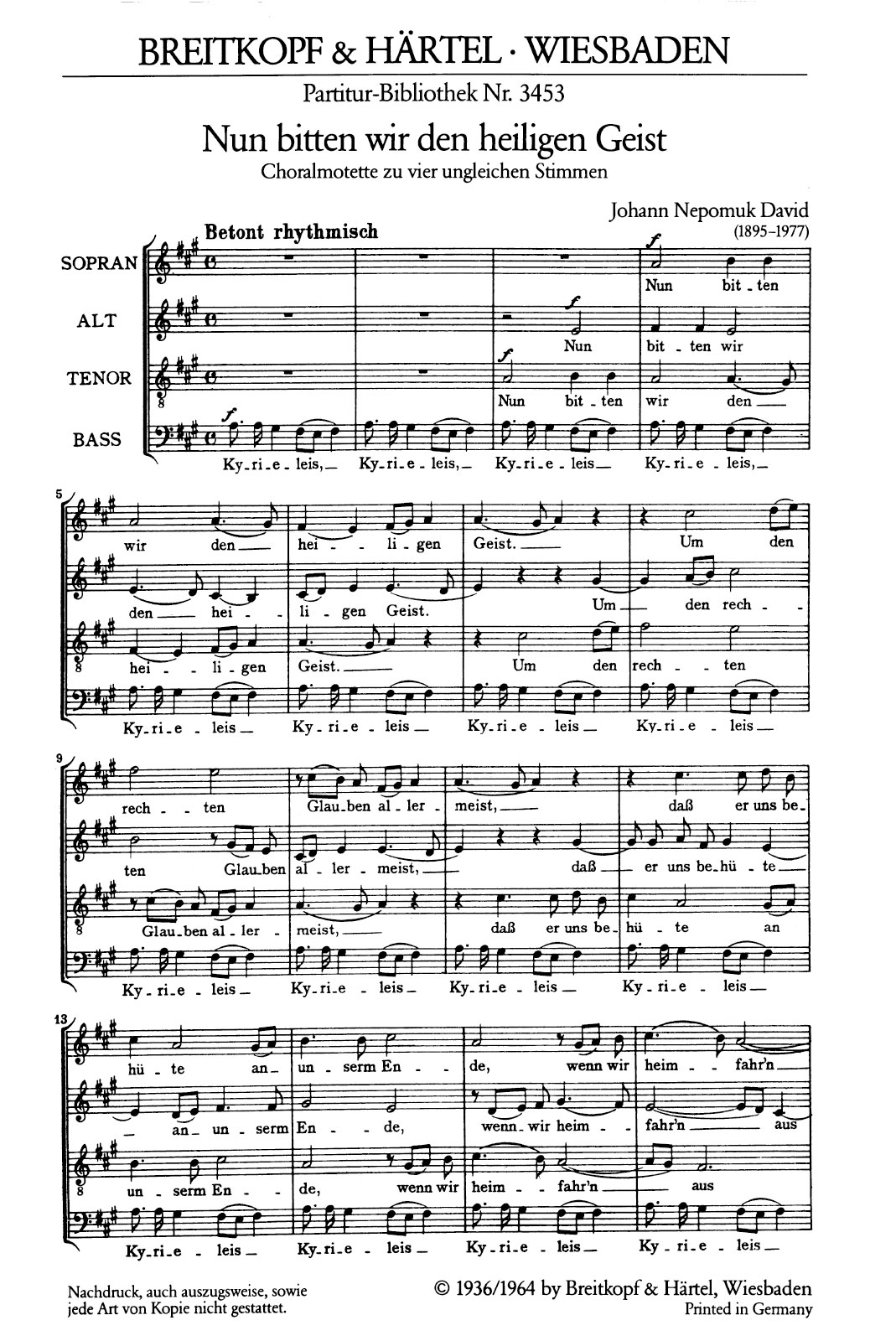 Johann Nepomuk David - Nun bitten wir den heiligen Geist - Cover