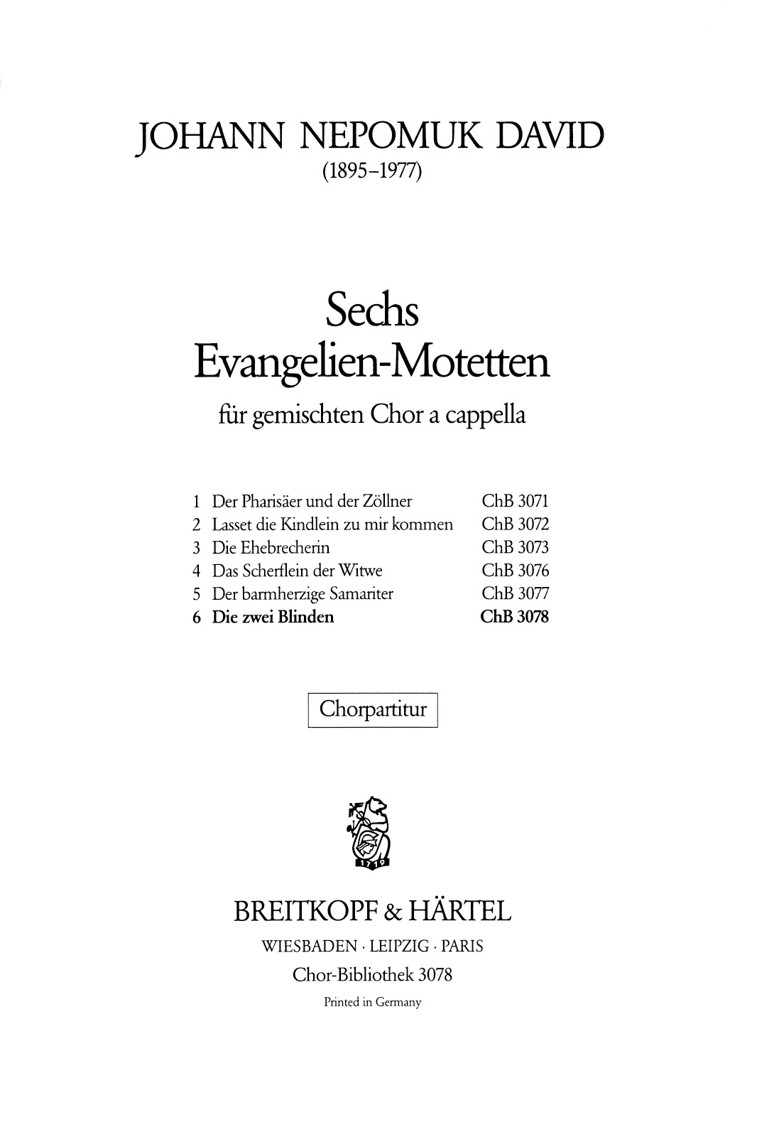 ChB 3078 - 6 Evangelien-Motetten - Cover