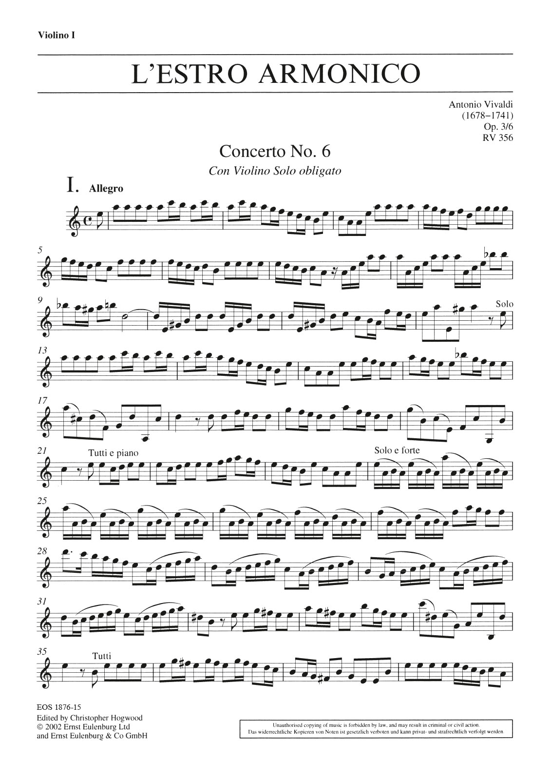 EOS 1876-15 - L’Estro Armonico op. 3/6 RV 356 - Cover